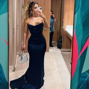 Navy blue corset satin gown